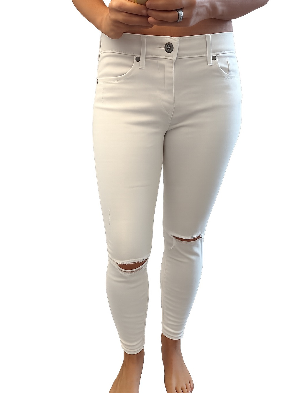 Express Mia Mid Rise Size 9 White Ripped Skinny Jeans - Picture 2 of 7